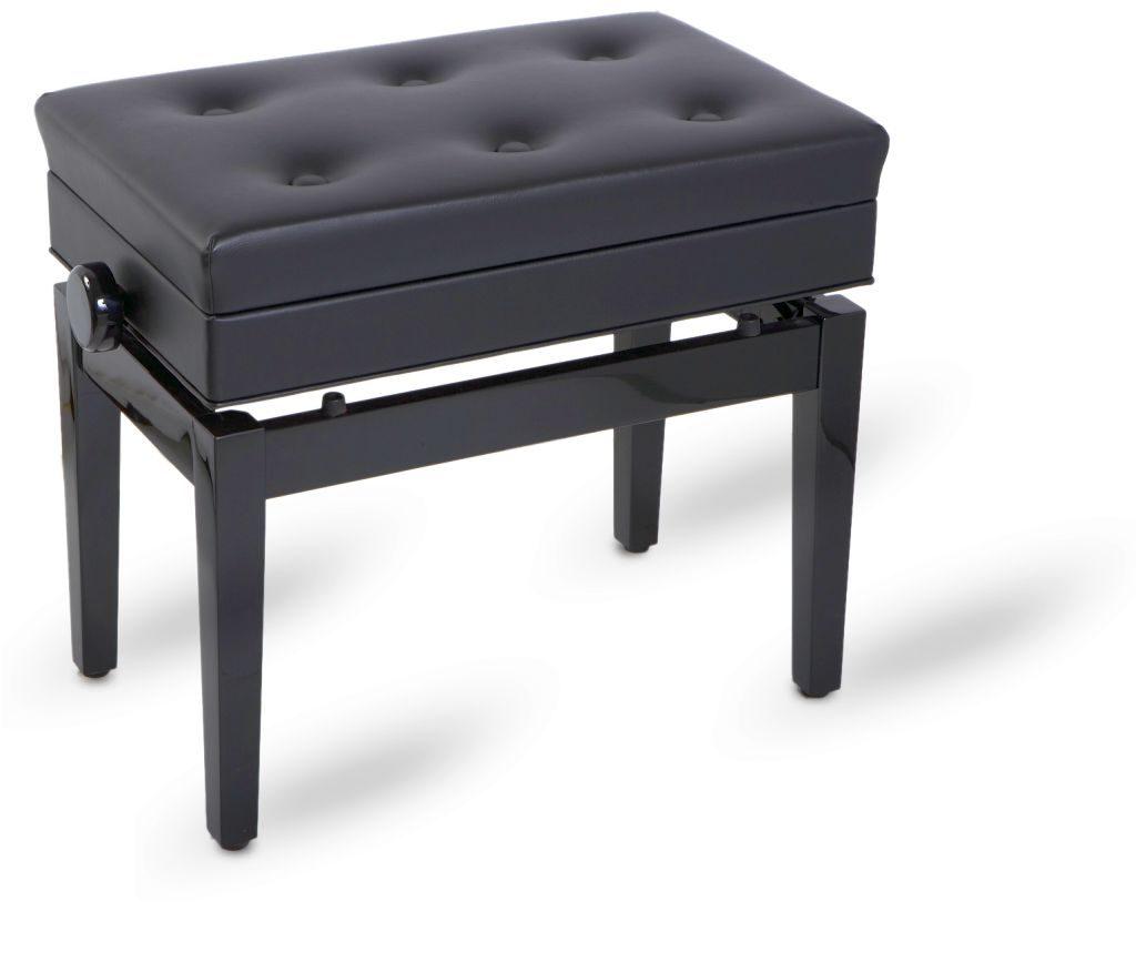 Piano bench black polished, imitation leather with compartment for notes